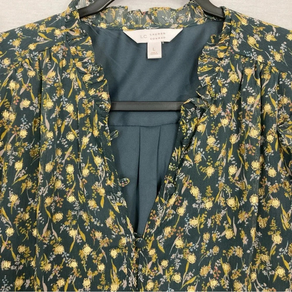 LC Lauren Conrad Chiffon Ditsy Floral Ruffle Detail Blouse Large Office - Picture 5 of 11